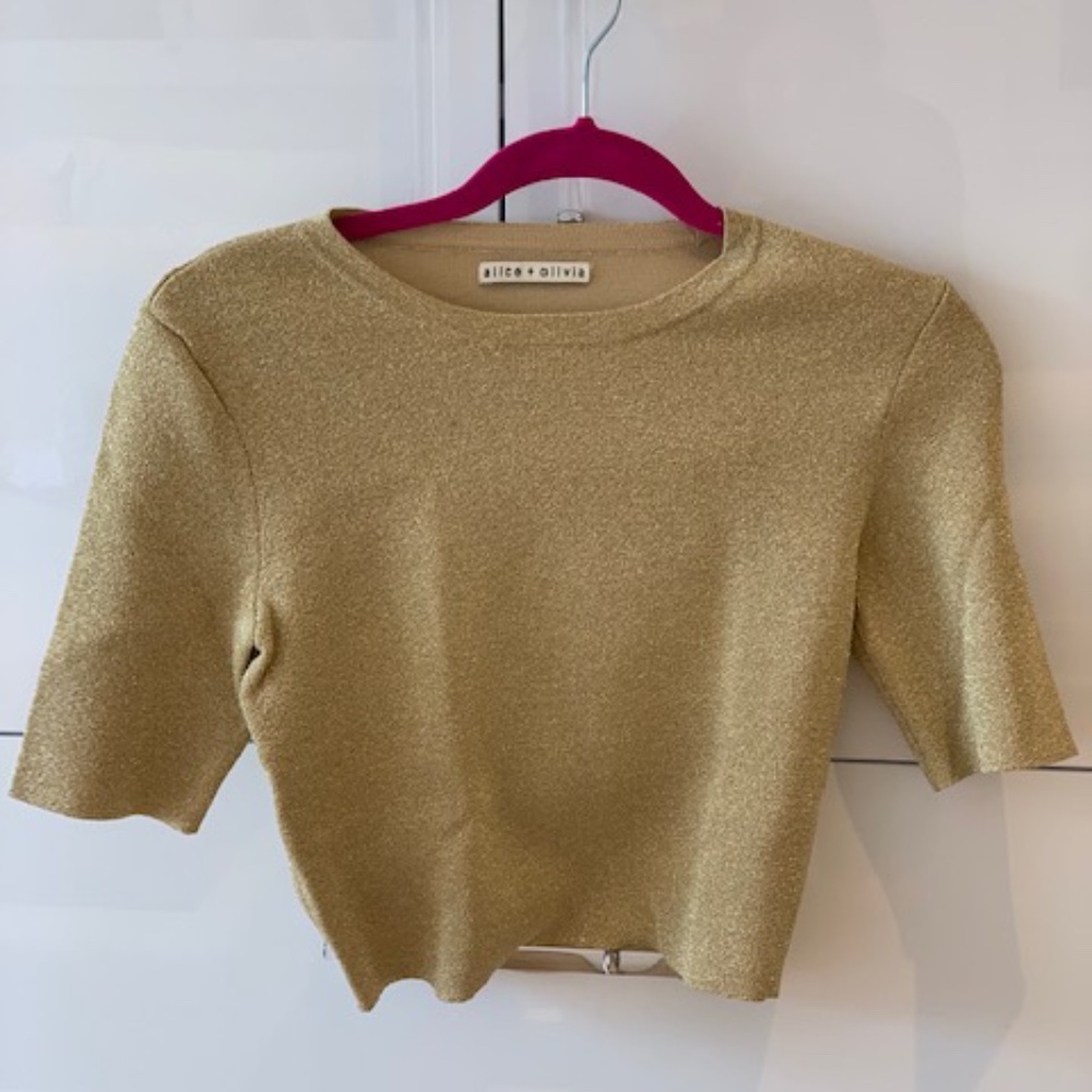 Alice and Olivia cropped gold sweater